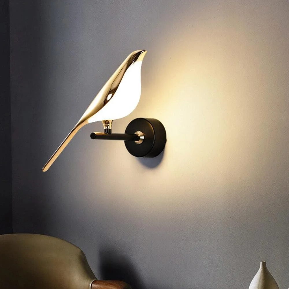 چراغ دیواری LED مدرن طرح پرنده چهچه زن سوان آرت مناسب اتاق نشیمن، اتاق خواب، غذاخوری | روشنایی | چراغ های فانتزی دیواری، دکوراسیون منزل (طلایی رزگلد تک پرنده) (تک پرنده)