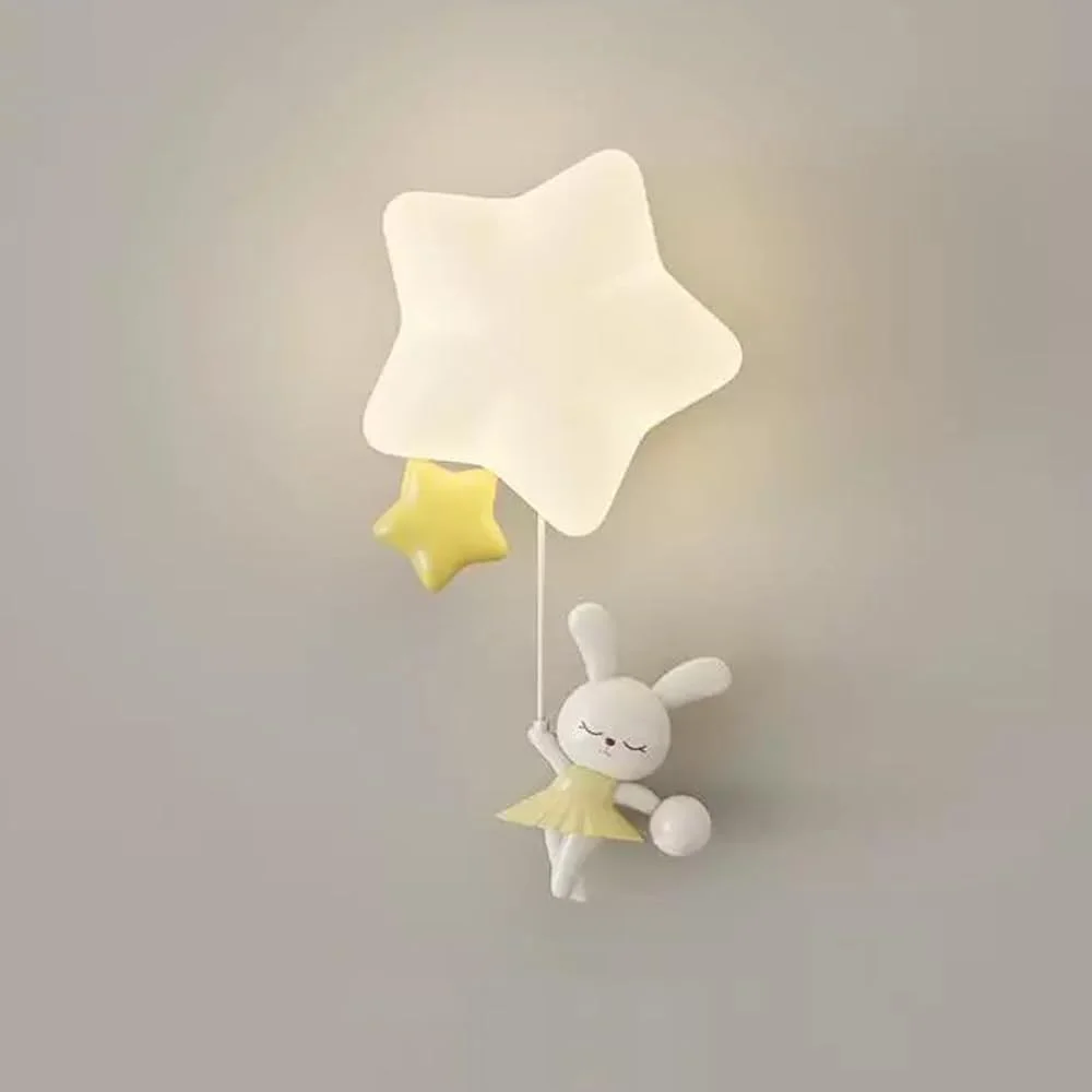چراغ دیواری LED مدرن طرح ستاره RXPVUXE، روشنایی دیواری اتاق کودک کارتونی 18 وات سفید، چراغ دیواری کنار تخت، سایه PE، قابل تنظیم 3000K/4000K/6000K، اتاق دخترانه نوردیک