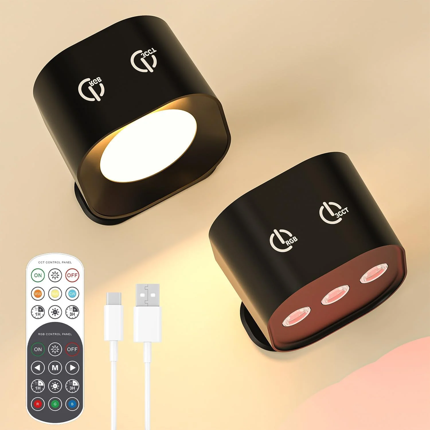 چراغ دیواری LED شارژی، لامپ مغناطیسی با قابلیت چرخش 360 درجه با 3 سطح روشنایی، نور سفید طبیعی گرم، باتری، چراغ های داخلی برای اتاق خواب، اتاق نشیمن، راهرو، پله ها 2 عدد
