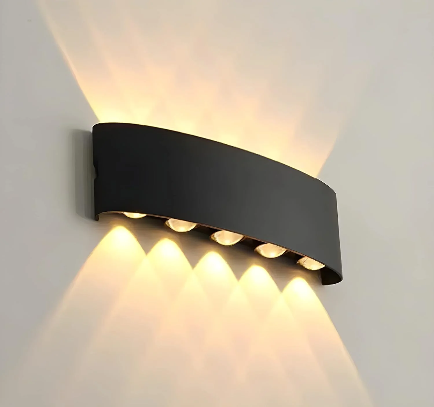 چراغ دیواری مدرن فضای باز NEXT LIFE، چراغ دیواری 12 LED برای اتاق، چراغ های دیواری آلومینیومی بالا و پایین برای اتاق نشیمن، اتاق خواب، راهرو، نور گرم (مشکی، 12 LED)