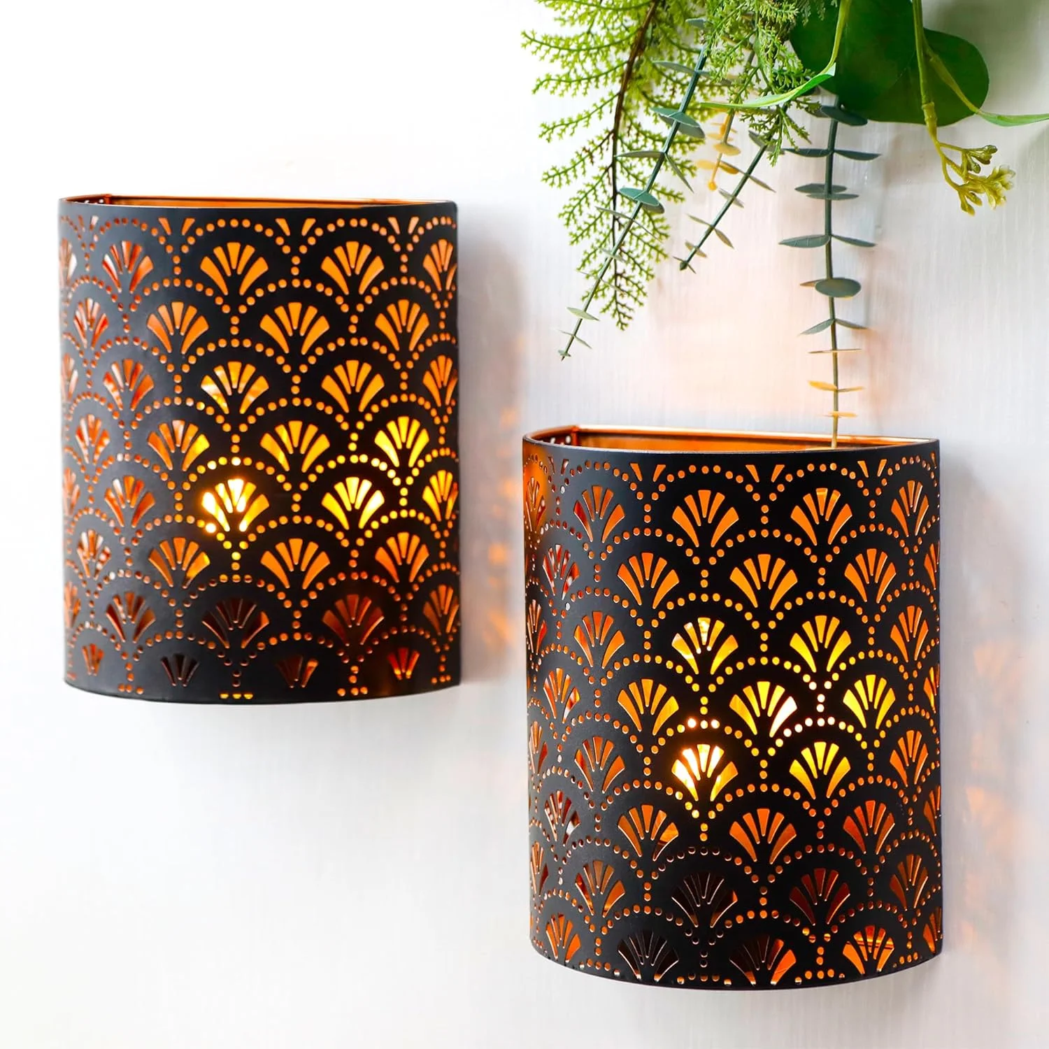 JHY DESIGN ست 2 عددی چراغ دیواری باتری خور، ارتفاع 20 سانتی متر، چراغ دیواری فلزی روستیک با تایمر 6 ساعته برای اتاق نشیمن، اتاق خواب، راهرو، پله ها (فلابلیوم قهوه ای)