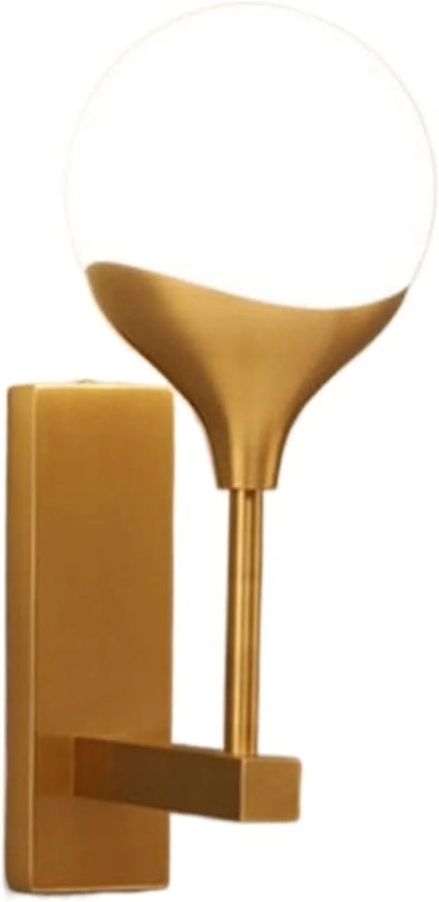 چراغ دیواری FBREDWS طلایی با گوی شیشه ای سفید شیری، مناسب کنار تخت، لامپ G45، دکوراسیون لوکس منزل