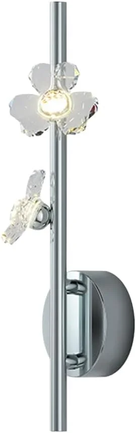 چراغ دیواری LED، چراغ دیواری لوله ای بلند خطی با آباژور گل کریستالی، شمعدان دیواری فلوت فلزی، چراغ های دیواری تزئینی کنار تخت، چراغ های دیواری ساده مدرن برای راهرو/آینه نقره ای