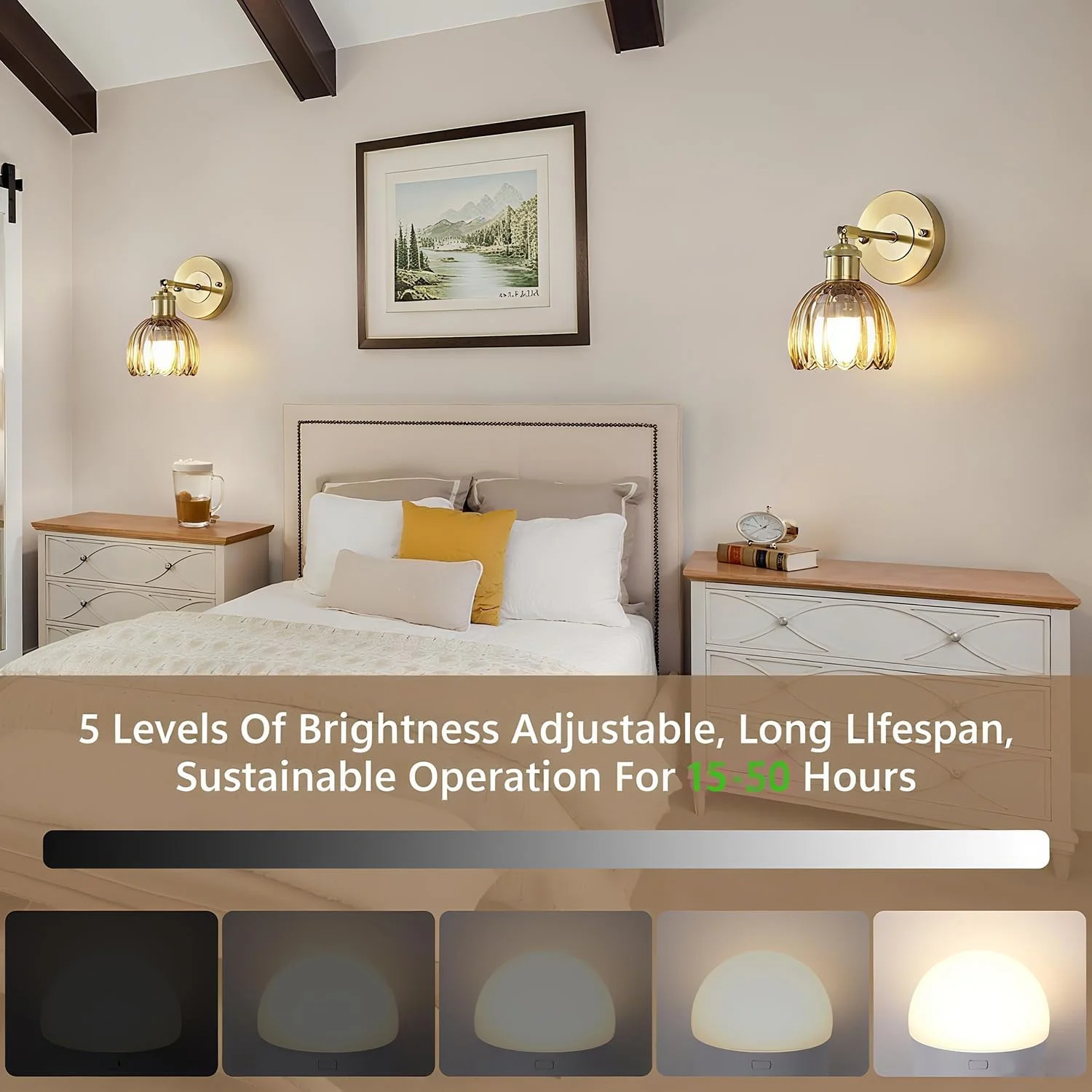 چراغ دیواری شمعدانی با باتری طرح قدیمی با حباب شیشه ای لاله ای کهربایی، چراغ دیواری بی سیم قابل شارژ با کنترل از راه دور برای کنار تخت، اتاق خواب، ورودی، ست 2 عددی