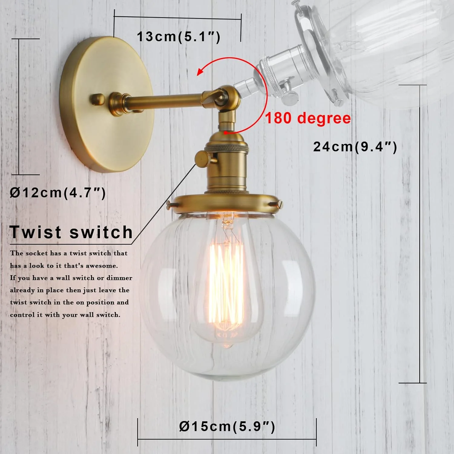 چراغ دیواری دکوراتیو صنعتی پرمو با حباب شیشه ای گرد شفاف 5.9 اینچی دست ساز (آنتیک) چراغ دیواری دکوراتیو صنعتی پرمو با حباب شیشه ای گرد شفاف 5.9 اینچی دست ساز (آنتیک)