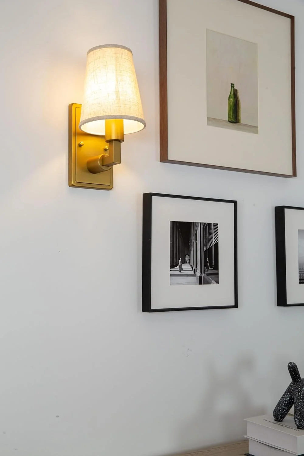 چراغ دیواری صنعتی و قدیمی Permo، چراغ دیواری داخلی با سایه پارچه ای قیفی شکل، چراغ کنار تختی برای اتاق خواب، کنار تخت، اتاق نشیمن (کتانی)