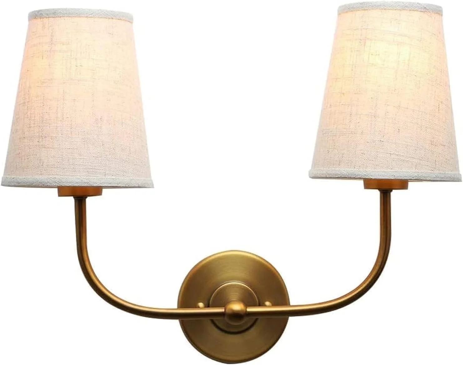 چراغ دیواری دو شاخه پرمو، طرح صنعتی و قدیمی، با دو چراغ و سایه بان پارچه ای قیفی شکل، مناسب اتاق خواب، ناهارخوری، سالن، راهرو و راه پله (آنتیک)