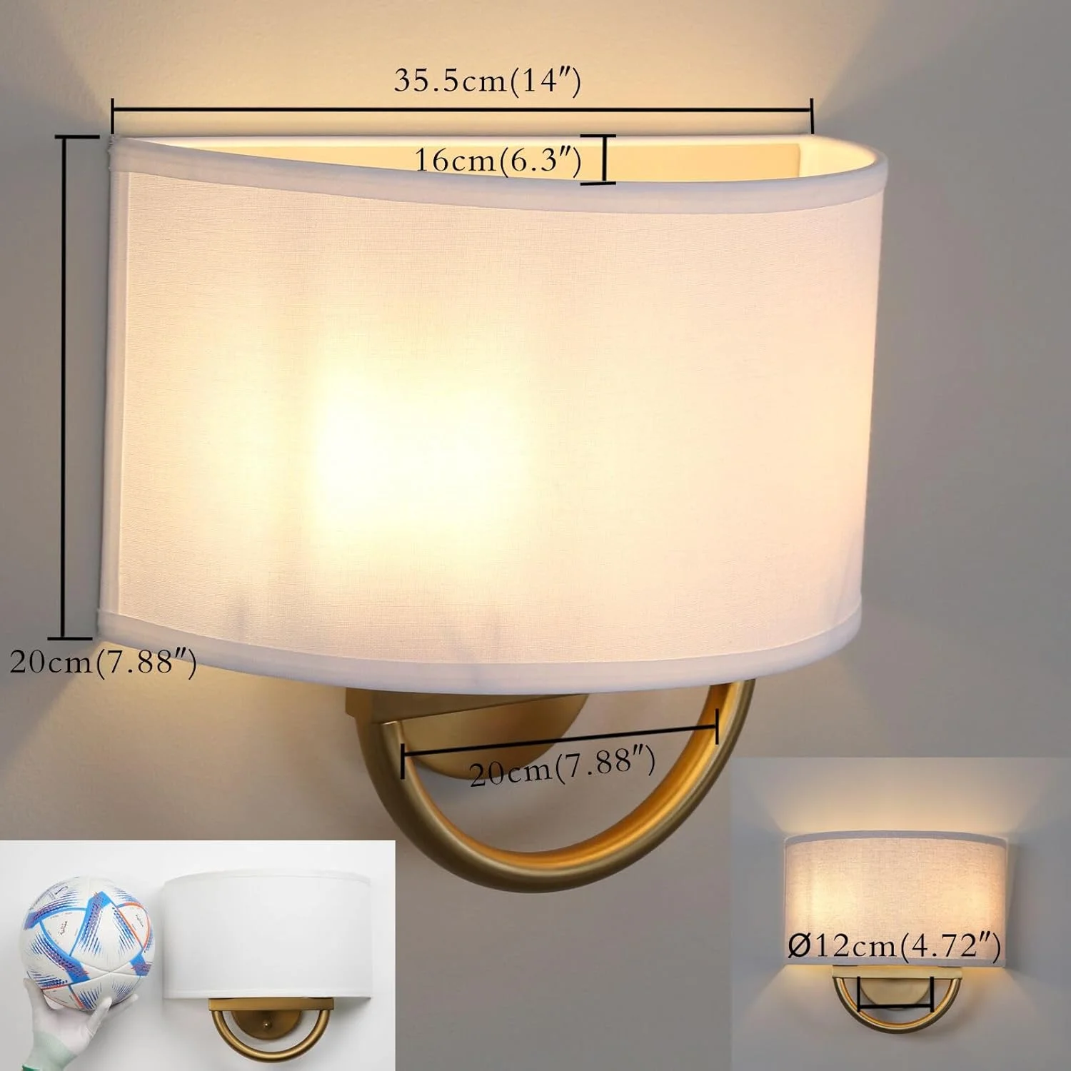 چراغ دیواری دو شاخه پرمو با طراحی صنعتی و قدیمی، دارای آباژور پارچه ای نیم دایره ای سفید رنگ، مناسب برای اتاق خواب، کنار تخت، مطالعه، اتاق نشیمن و هتل