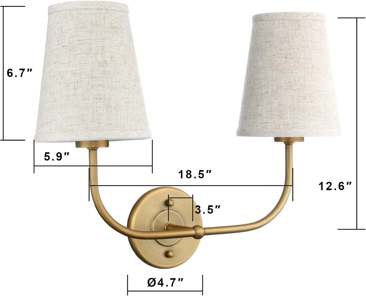 چراغ دیواری دو شاخه پرمو، طرح صنعتی و قدیمی، با دو چراغ و سایه بان پارچه ای قیفی شکل، مناسب اتاق خواب، ناهارخوری، سالن، راهرو و راه پله (آنتیک)