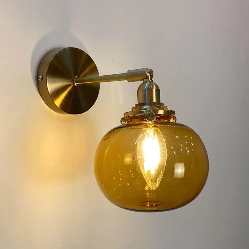 چراغ دیواری صنعتی وینتیج، چراغ های دیواری کنار تختی روستایی با شیشه کهربایی آبی سبز، چراغ روشویی حمام، مناسب اتاق خواب، نشیمن، راهرو، ایوان، فضای داخلی/کهربایی