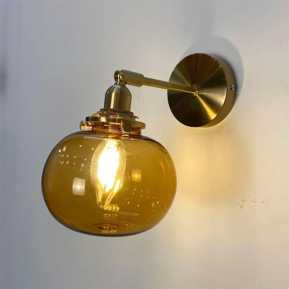 چراغ دیواری صنعتی وینتیج، چراغ های دیواری کنار تختی روستایی با شیشه کهربایی آبی سبز، چراغ روشویی حمام، مناسب اتاق خواب، نشیمن، راهرو، ایوان، فضای داخلی/کهربایی