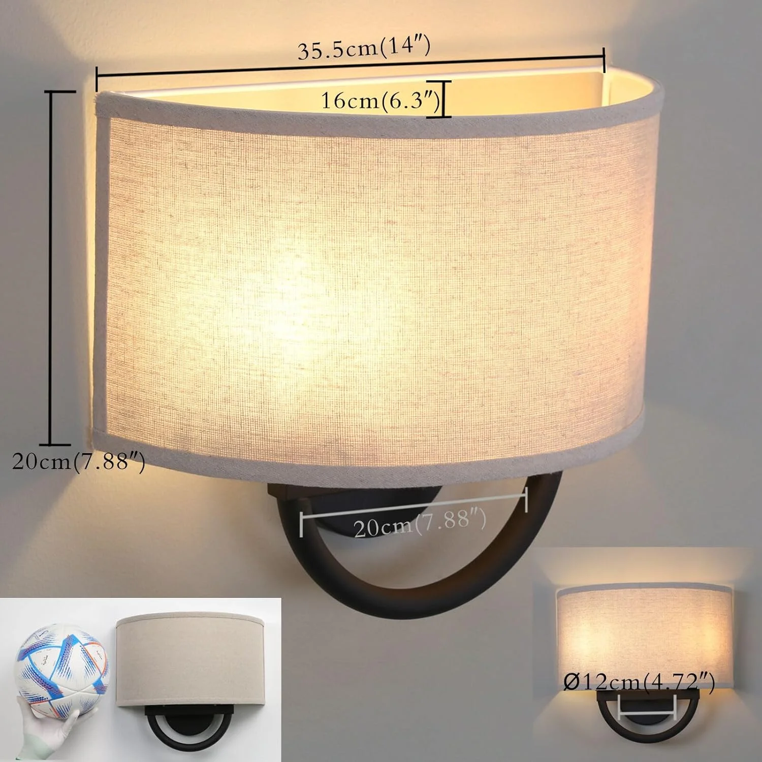 چراغ دیواری دو شاخه پرمو با سبک صنعتی و قدیمی، چراغ خواب با سایه پارچه ای نیم دایره ای کتانی برای اتاق خواب، اتاق نشیمن، اتاق غذاخوری و راهرو