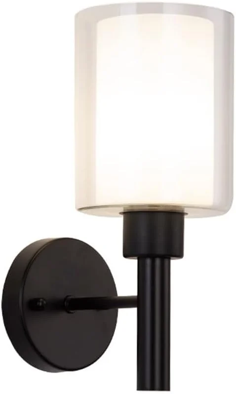چراغ دیواری تک شاخه با سبک قدیمی، دارای شیشه شفاف، چراغ دیواری مشکی، مناسب برای روشنایی اتاق نشیمن، حمام، کنار تخت