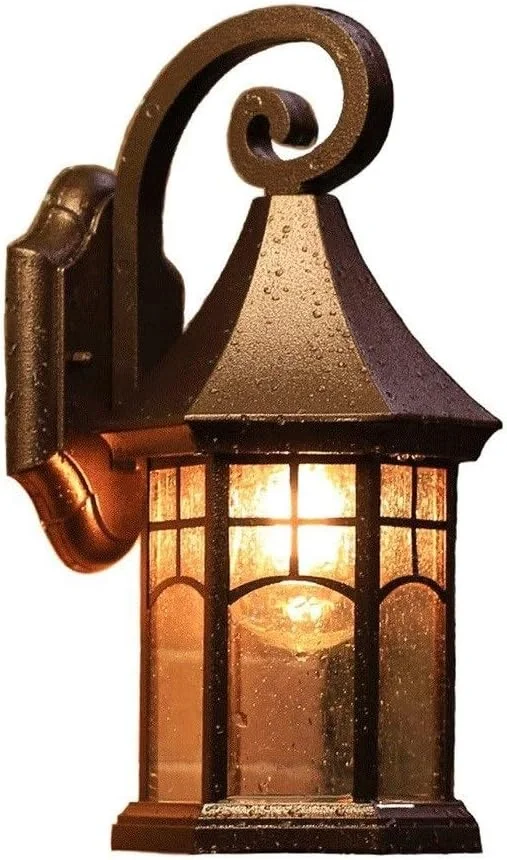 چراغ دیواری بیرونی وینتیج، چراغ های دیوارکوب صنعتی بیرونی، فانوس شیشه ای فلزی آلومینیومی، سبک سنتی مشکی