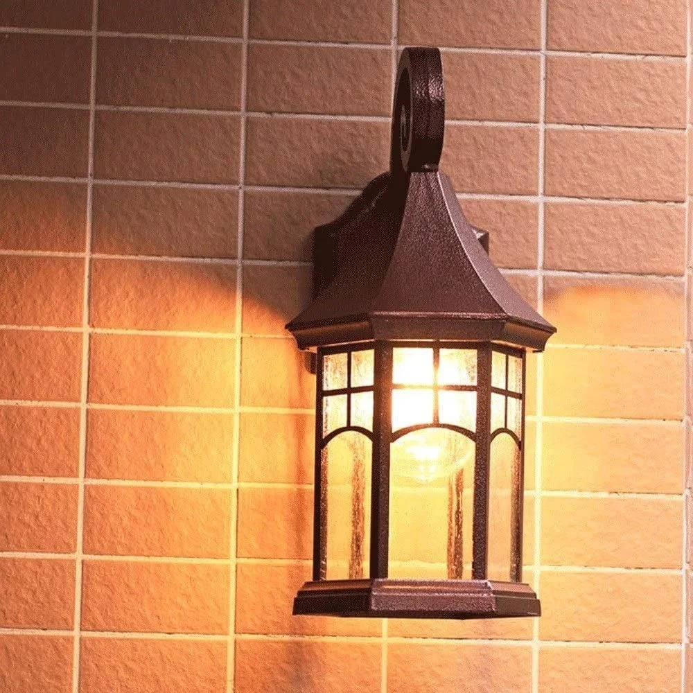چراغ دیواری بیرونی وینتیج، چراغ های دیوارکوب صنعتی بیرونی، فانوس شیشه ای فلزی آلومینیومی، سبک سنتی مشکی