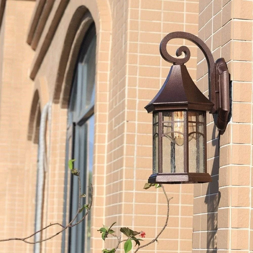 چراغ دیواری بیرونی وینتیج، چراغ های دیوارکوب صنعتی بیرونی، فانوس شیشه ای فلزی آلومینیومی، سبک سنتی مشکی