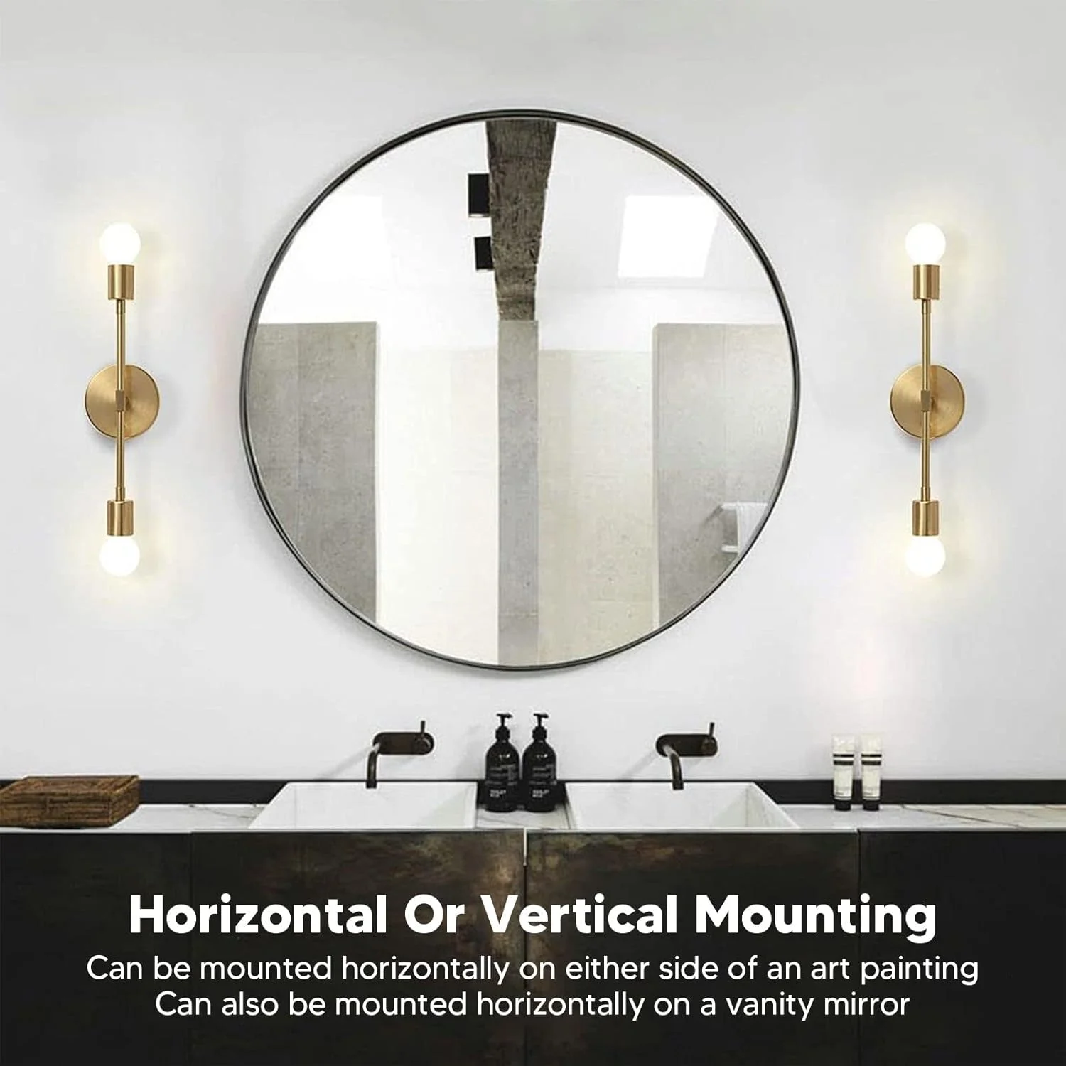 چراغ دیواری دوتایی E27 E26 با طرح قدیمی، چراغ دیواری دو شاخه، چراغ دیواری برنجی برس خورده برای حمام، آشپزخانه، اتاق نشیمن، راهرو، چراغ داخلی مدرن روستایی