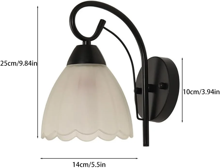 چراغ دیواری مشکی، سبک صنعتی و قدیمی، تک لامپ، چراغ دیواری روستیک با شیشه شفاف طرح گل 5.5 اینچی، چراغ دیواری برای اتاق نشیمن، اتاق خواب، راهرو، سرسرا، اتاق مطالعه