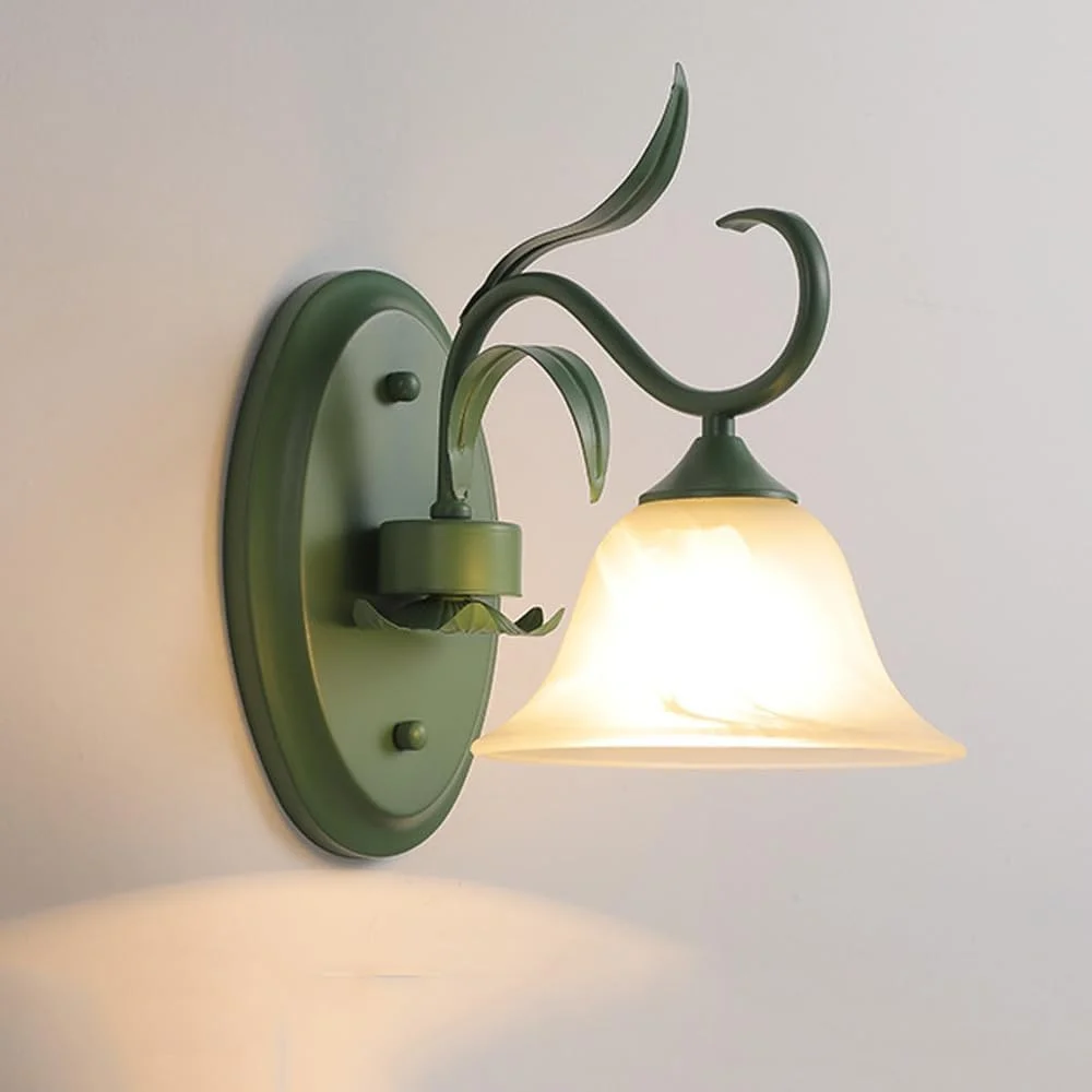 چراغ دیواری شیشه ای سبز وینتیج، چراغ دیواری مدرن نوردیک با گل شیشه ای شیری، چراغ دیواری دوگانه 2 لامپه مناسب اتاق خواب، راهرو، اتاق نشیمن، آشپزخانه / 1 لامپ