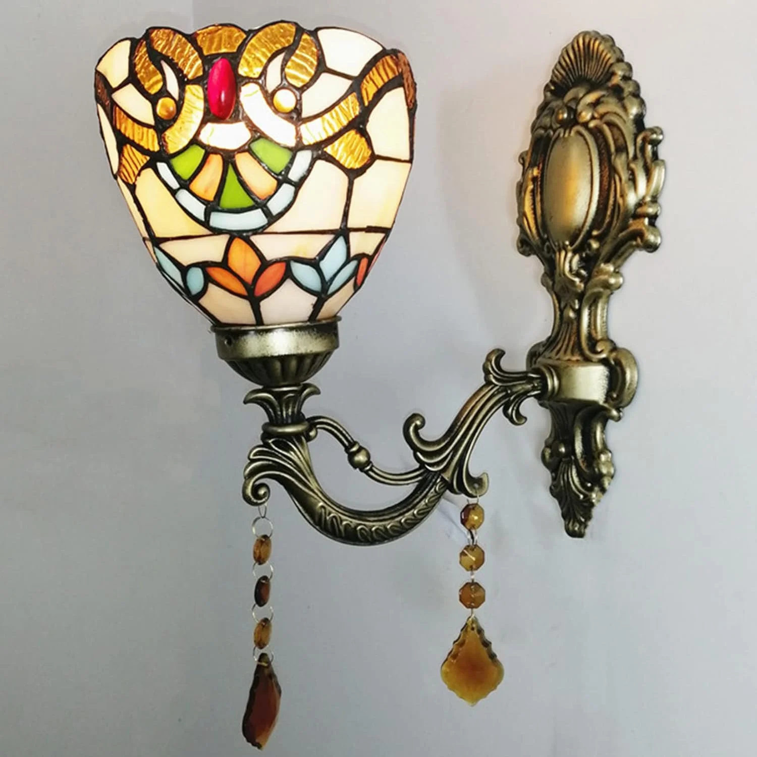 چراغ دیواری آنتیک، چراغ دیواری اتاق خواب و حمام شیشه ای رنگی تیفانی 15 سانتی متری، چراغ دیواری کنار تخت خواب به سبک ویکتوریایی E27 برای روشنایی داخلی راهرو اتاق نشیمن، بژ، بژ