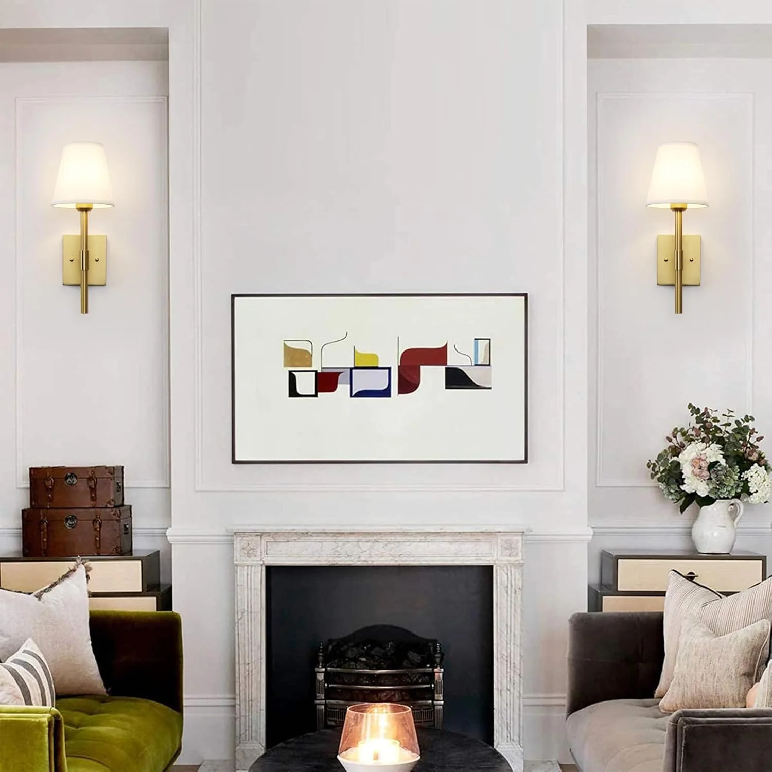 ست 2 عددی چراغ دیواری وینتیج Permo، چراغ دیواری کلاسیک صنعتی، چراغ روشنایی دیواری با سایه پارچه ای سفید برای اتاق خواب، اتاق نشیمن، راهرو (آنتیک)