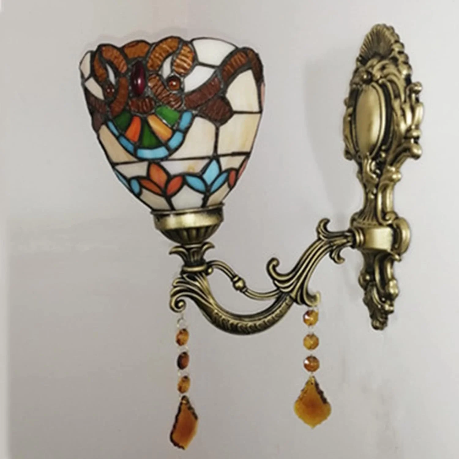 چراغ دیواری آنتیک، چراغ دیواری اتاق خواب و حمام شیشه ای رنگی تیفانی 15 سانتی متری، چراغ دیواری کنار تخت خواب به سبک ویکتوریایی E27 برای روشنایی داخلی راهرو اتاق نشیمن، بژ، بژ