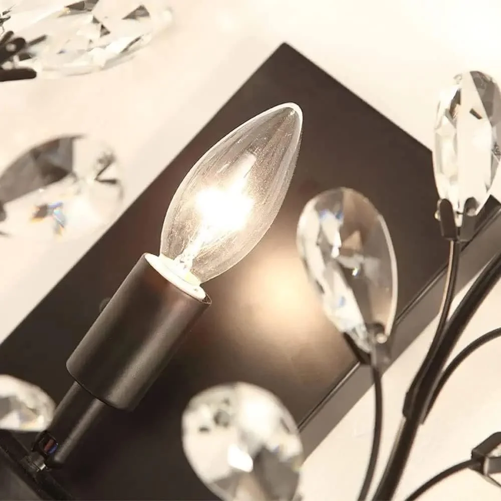 چراغ دیواری شمعدانی کریستالی سبک قدیمی، چراغ دیواری کریستالی فرفورژه خلاقانه برای اتاق ناهارخوری، اتاق نشیمن، رستوران، ایوان، اتاق خواب (مشکی) (مشکی)