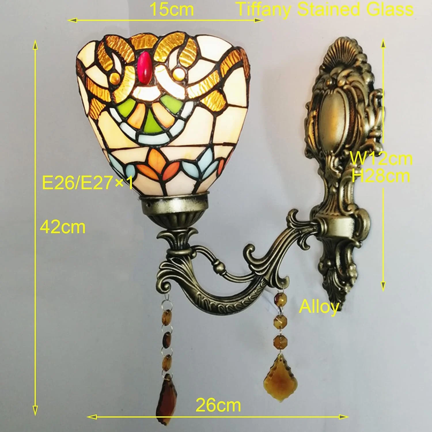 چراغ دیواری آنتیک، چراغ دیواری اتاق خواب و حمام شیشه ای رنگی تیفانی 15 سانتی متری، چراغ دیواری کنار تخت خواب به سبک ویکتوریایی E27 برای روشنایی داخلی راهرو اتاق نشیمن، بژ، بژ