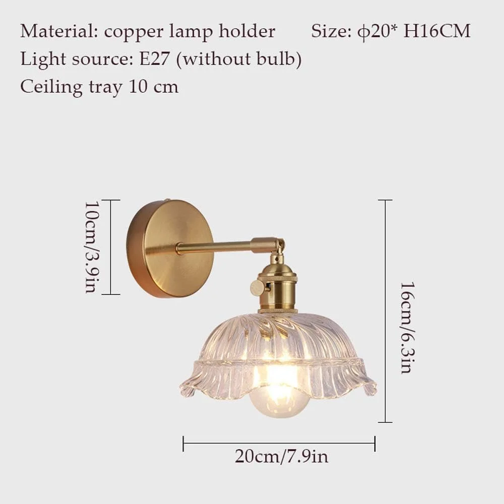 چراغ دیواری LED شیشه ای، چراغ دیواری تک لامپ طرح قدیمی با پایه برنجی طلایی، مناسب برای اتاق خواب، حمام، آشپزخانه و راهرو