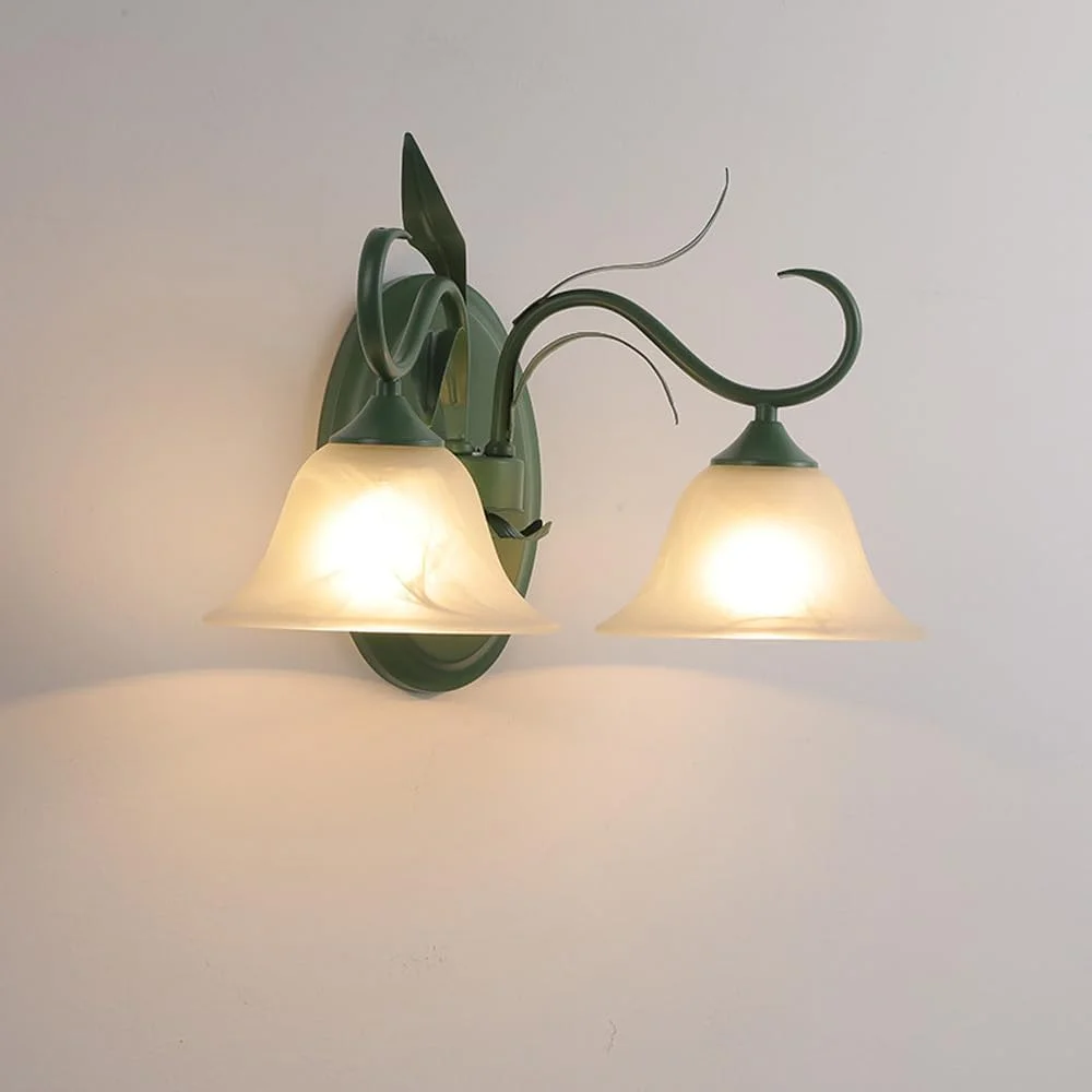 چراغ دیواری شیشه ای سبز وینتیج، چراغ دیواری مدرن نوردیک با گل شیشه ای شیری، چراغ دیواری دوگانه 2 لامپی مناسب اتاق خواب، راهرو، اتاق نشیمن، آشپزخانه / 2 لامپ