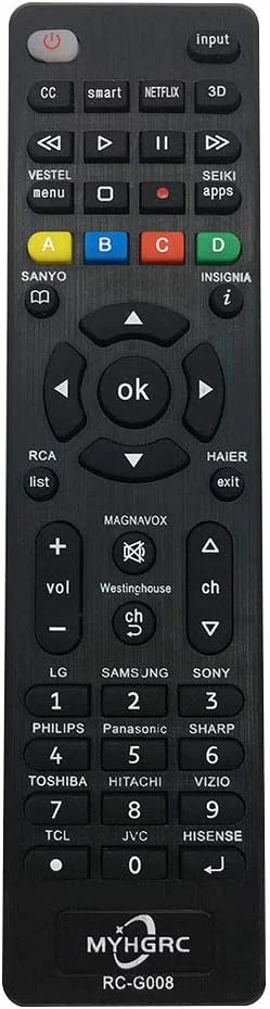 ریموت کنترل تلویزیون یونیورسال GUANYANYI برای تمام تلویزیون های هوشمند سامسونگ، ال جی، سونی، فیلیپس، شارپ، پاناسونیک، تی سی ال، هایر، توشیبا، هیتاچی، ریموت کنترل جهانی تلویزیون با دکمه های نتفلیکس، سه بعدی و برنامه ها