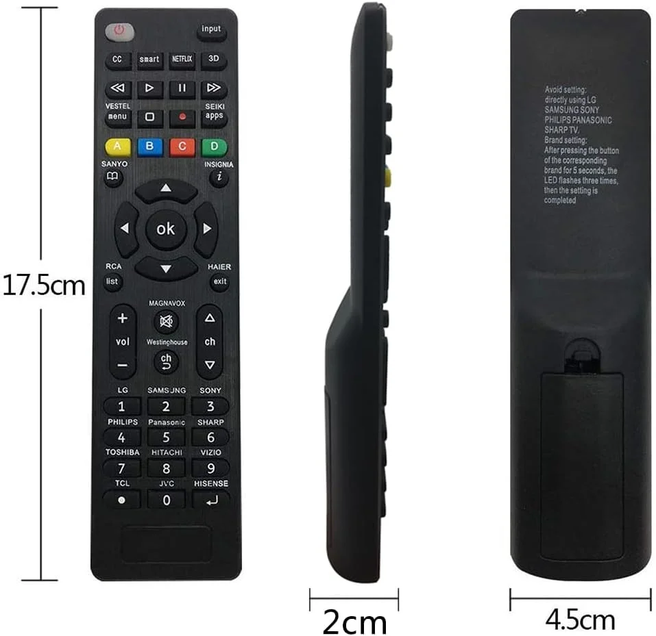 ریموت کنترل تلویزیون یونیورسال GUANYANYI برای تمام تلویزیون های هوشمند سامسونگ، ال جی، سونی، فیلیپس، شارپ، پاناسونیک، تی سی ال، هایر، توشیبا، هیتاچی، ریموت کنترل جهانی تلویزیون با دکمه های نتفلیکس، سه بعدی و برنامه ها