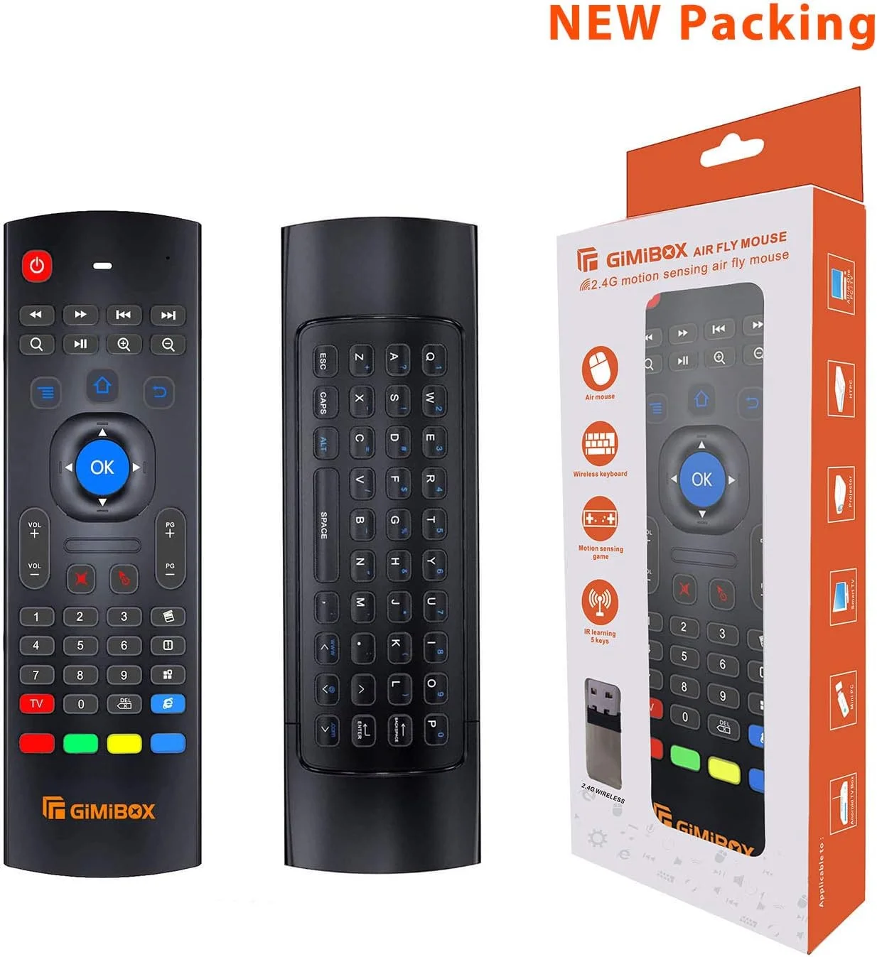 موس هوایی Gimibox برای اندروید تی وی باکس، کیبورد بی سیم MX3 Pro 2.4G کنترل از راه دور تلویزیون هوشمند با دسته بازی حسگر حرکتی کنترل از راه دور اندروید برای اندروید تی وی باکس/کامپیوتر/تلویزیون هوشمند/پروژکتور/HTPC/کامپیوتر همه کاره