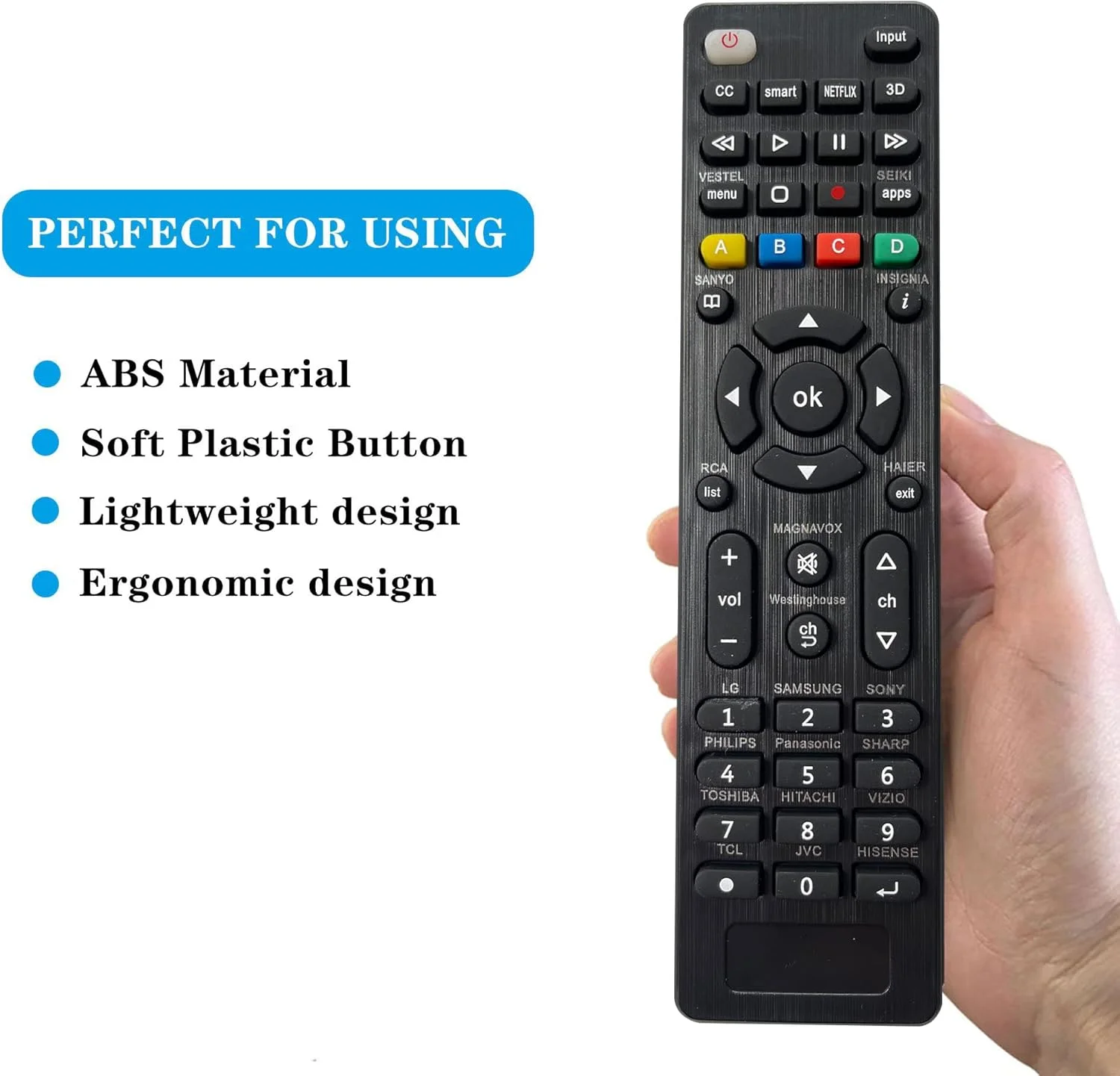 ریموت کنترل تلویزیون یونیورسال GUANYANYI برای تمام تلویزیون های هوشمند سامسونگ، ال جی، سونی، فیلیپس، شارپ، پاناسونیک، تی سی ال، هایر، توشیبا، هیتاچی، ریموت کنترل جهانی تلویزیون با دکمه های نتفلیکس، سه بعدی و برنامه ها