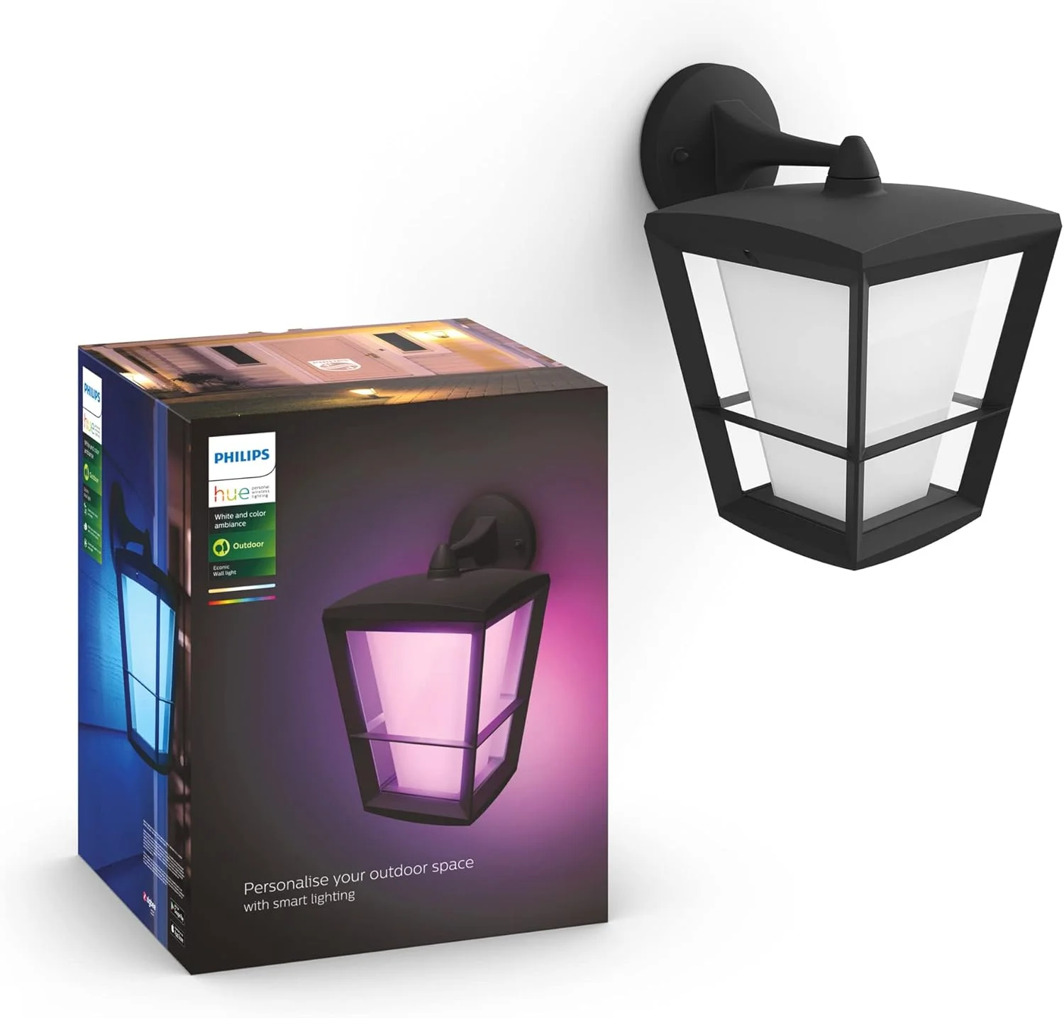 چراغ دیواری هوشمند باغی LED Philips Hue Econic با نور سفید و رنگی [فانوس رو به پایین]، سازگار با الکسا، گوگل اسیستنت و اپل هوم کیت