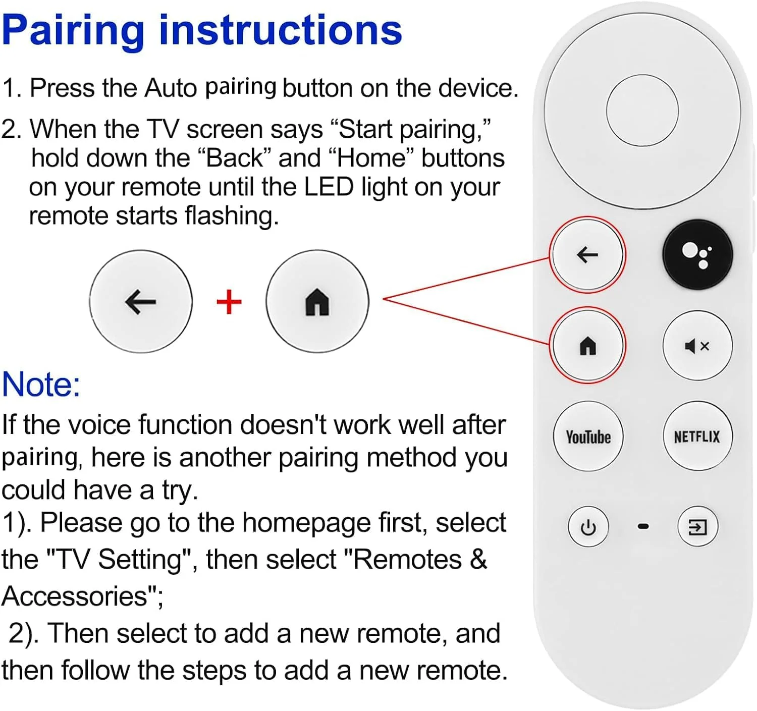 ریموت کنترل جایگزین عمومی برای گوگل Chromecast با Google TV (4K) - استریمینگ استیک سرگرمی با جستجوی صوتی (فقط ریموت کنترل)، RC-BT1846-V1