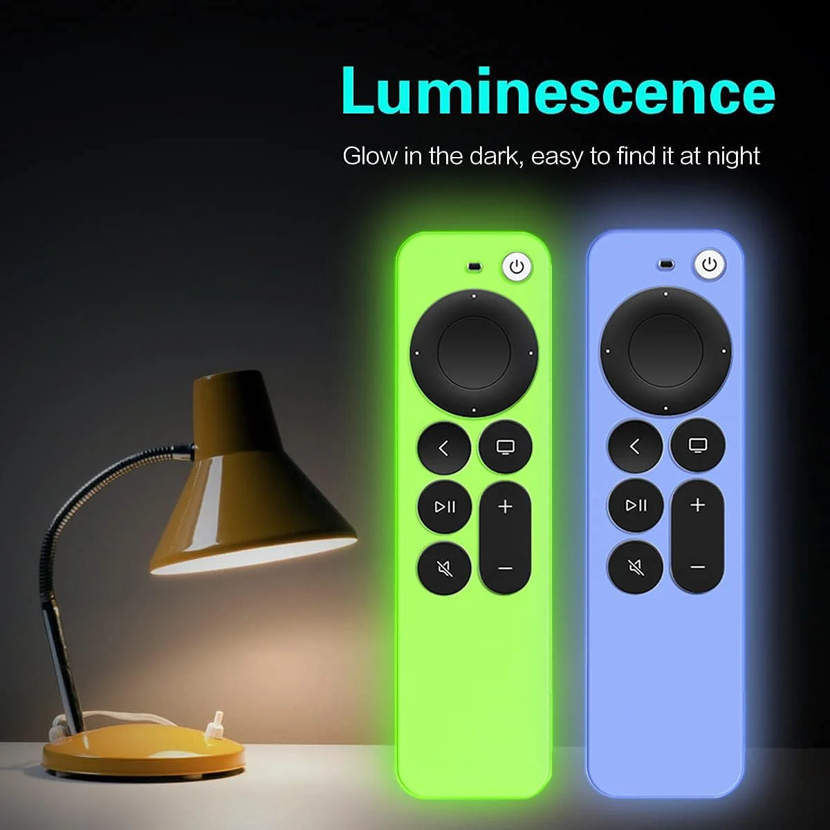 کاور سیلیکونی DAZUAN برای ریموت کنترل Apple TV 4K 2021 (دو عدد)، ضد ضربه، بادوام، نرم و ابریشمی، محافظ کامل بدنه برای ریموت کنترل Siri نسل ششم همراه با بند ضد گم شدن (آبی شب‌تاب + شب‌تاب)