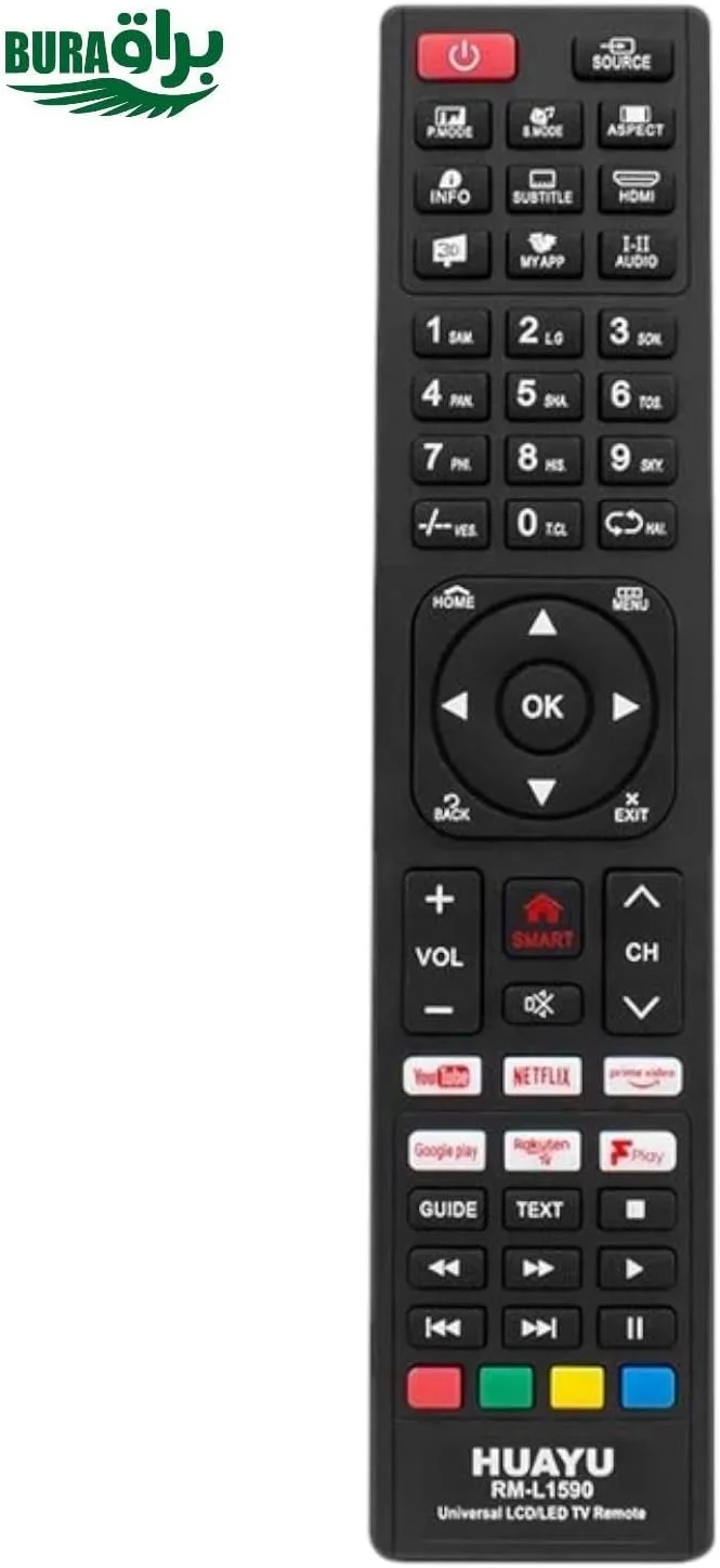 ریموت کنترل جایگزین یونیورسال BURAQ سازگار با تمام تلویزیون های هوشمند LCD LED (نیازمند جفت سازی)