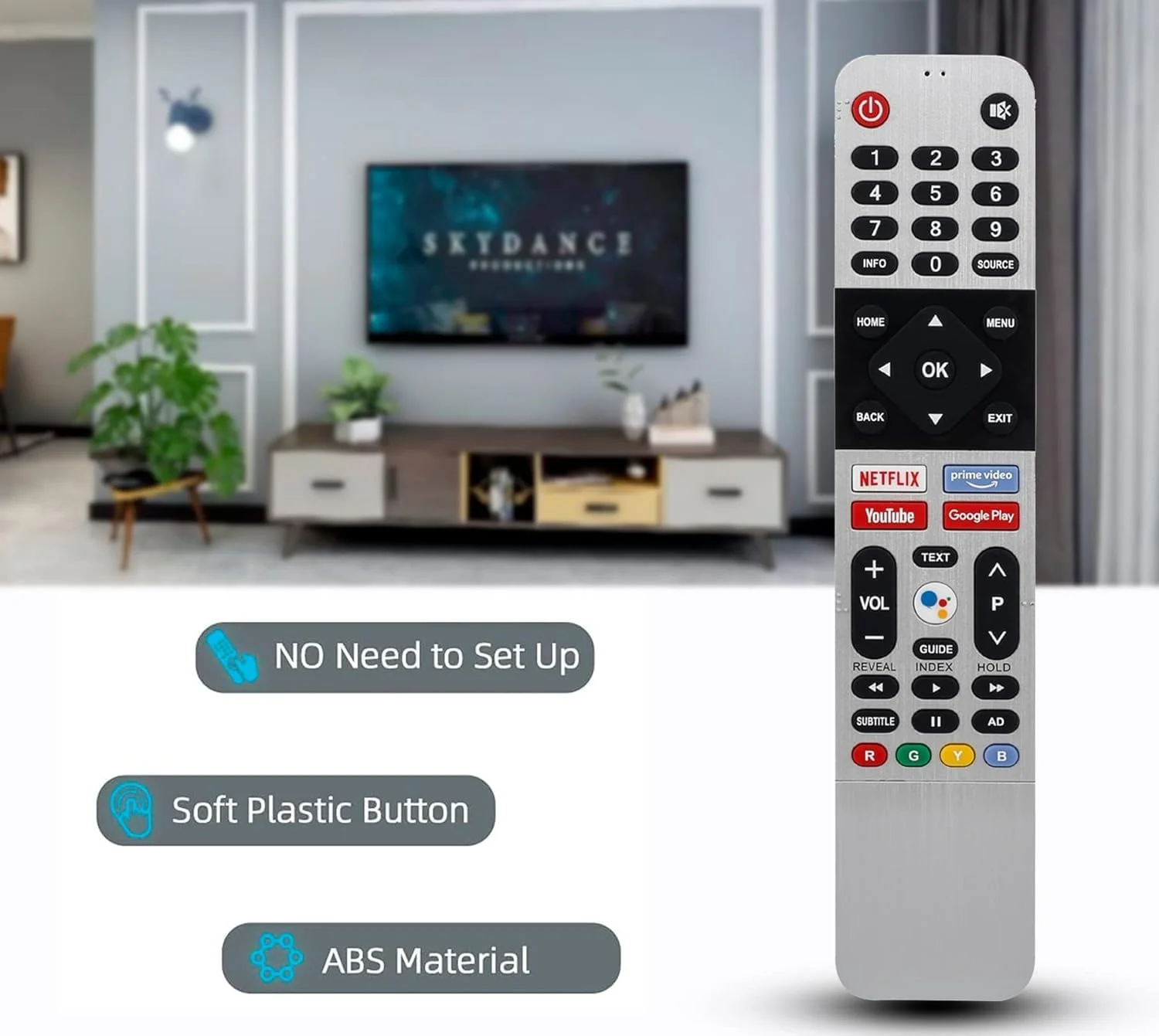 ریموت کنترل جایگزین جهانی BURAQ برای تمام تلویزیون های هوشمند اندروید Skyworth مدل های 55UB5500 55UB5550 50UB5550 50UB5560 43UB5500 43TB5000 43TB5050 43UB5550 43UB5560 65SUC9300 55SUC9350 65SUC9350