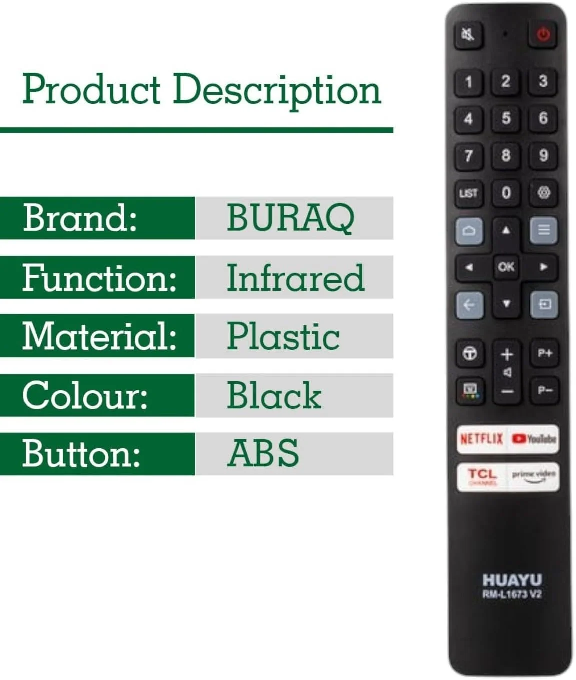 ریموت کنترل جایگزین BURAQ برای تلویزیون های هوشمند TCL LCD LED ریموت کنترل جایگزین BURAQ برای تلویزیون های هوشمند TCL LCD LED