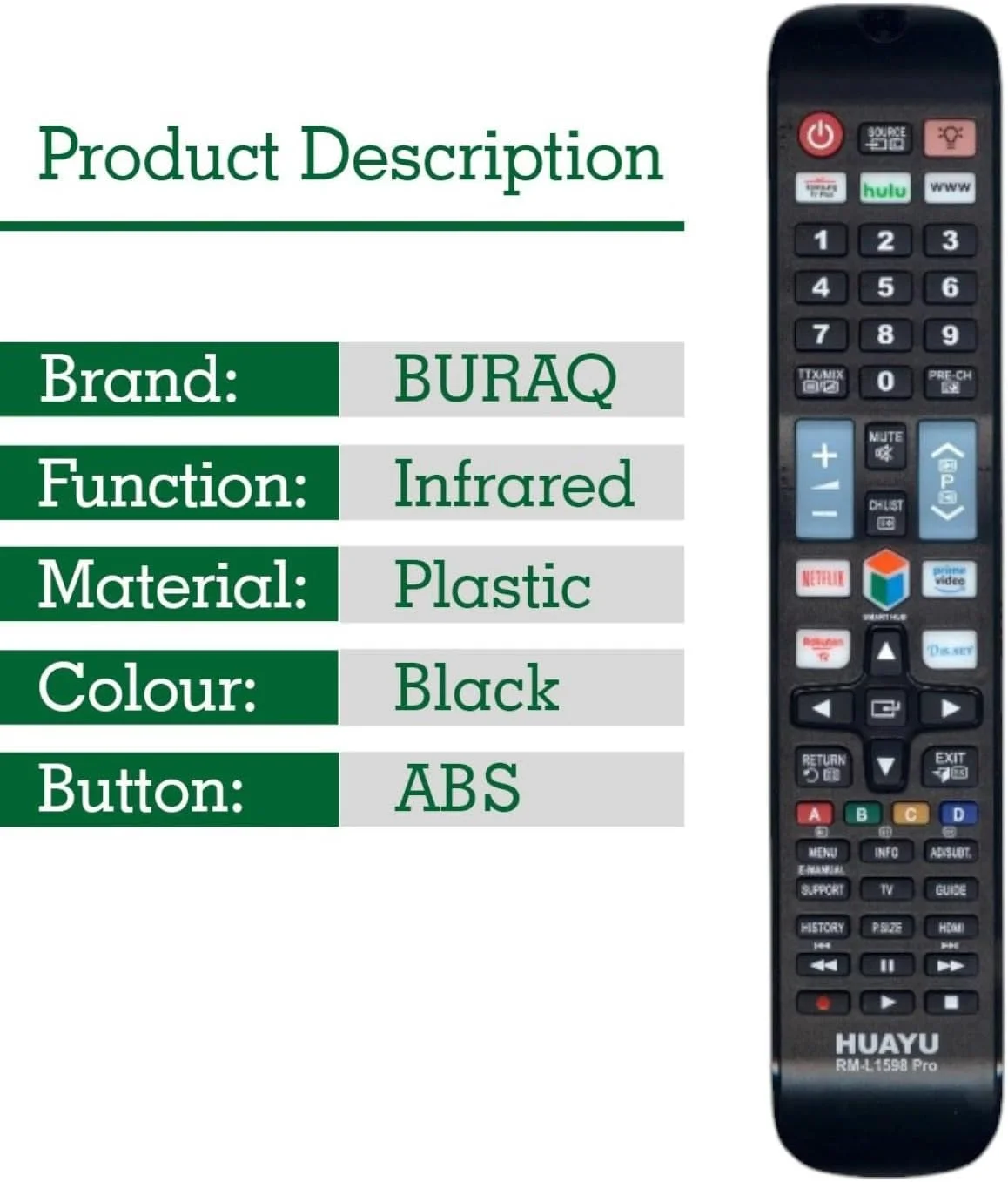 ریموت کنترل جایگزین BURAQ AA59-00594A برای تلویزیون های هوشمند سامسونگ LCD LED QLED 4K 8K NEO HDTV UHD NEO