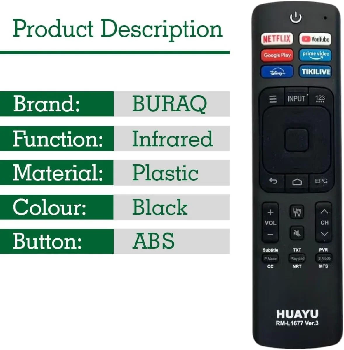 ریموت کنترل BURAQ برای تلویزیون های هوشمند Hisense LCD LED، جایگزین ریموت های Hisense مدل ERF3R69H ERF3F69 ERF3169H ERF3069 (نیازمند تنظیمات) ریموت کنترل BURAQ برای تلویزیون های هوشمند Hisense LCD LED، جایگزین ریموت های Hisense مدل ERF3R69H ERF3F69 ERF3169H ERF3069 (نیازمند تنظیمات)