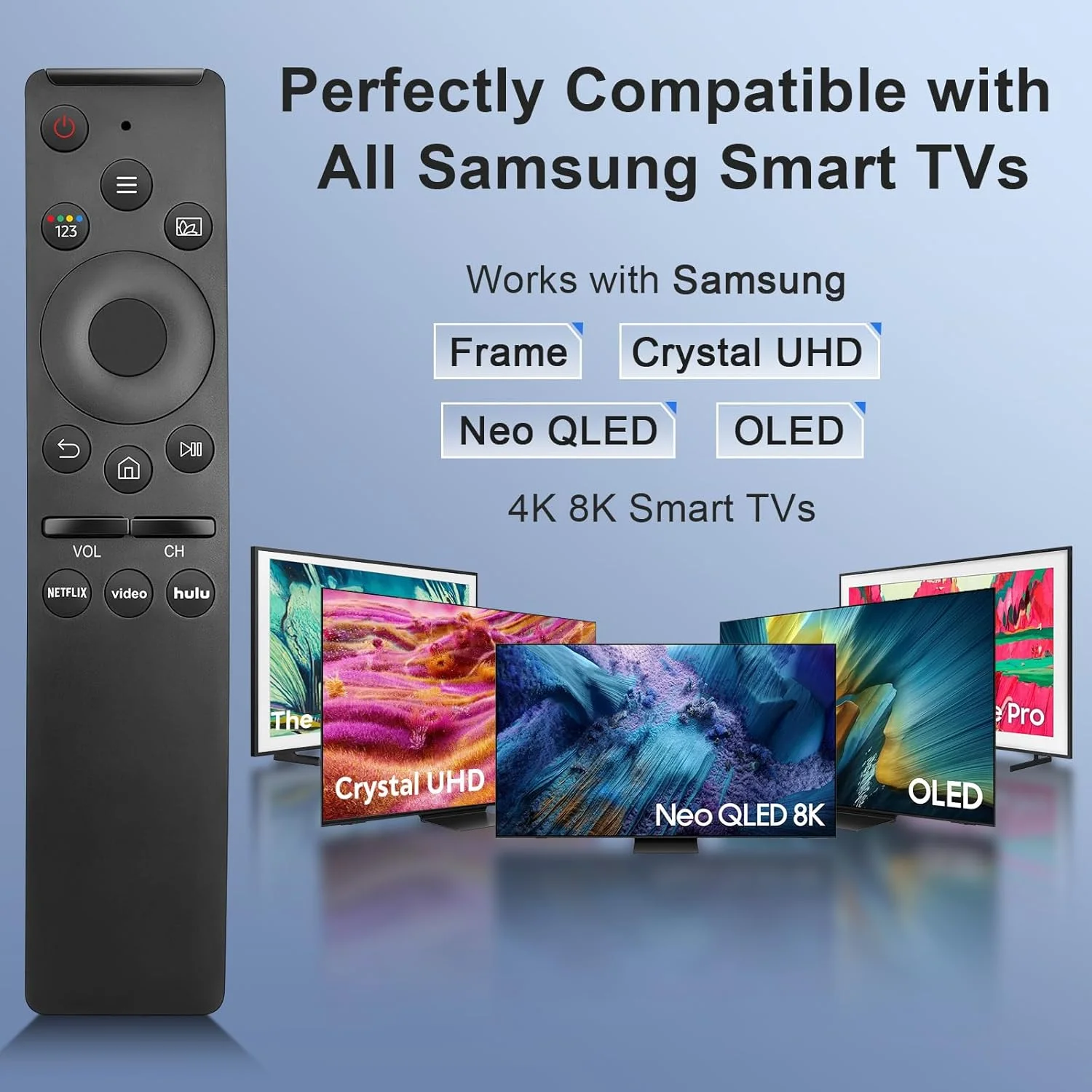 Angrox 【بسته 2 عددی】 کنترل از راه دور جهانی جدید برای همه تلویزیون های سامسونگ، سازگار با تلویزیون های هوشمند Samsung Frame Crystal UHD Neo QLED OLED 4K 8K با Netflix، Prime Video، hulu