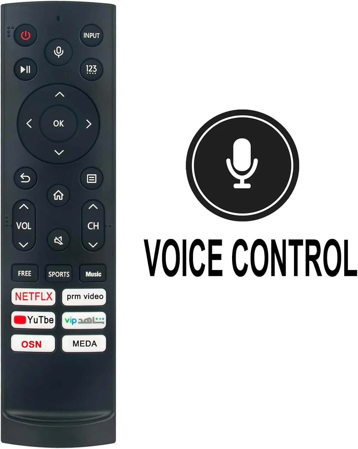 ریموت کنترل جایگزین صوتی Beyution ERF3F90H سازگار با تلویزیون Hisense مدل‌های ERF3A80 EN6A64H ERF3B80H ERF3C80H ERF3D80H ERF3E80H ERF3H80H ERF3I80H EN2J30H 65U8GQ 75U9G3 43A60GEVS