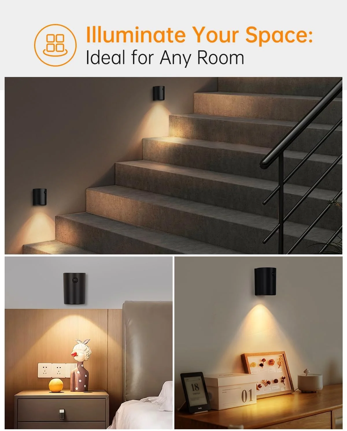 چراغ خواب LED و شمعدان دیواری NALACAL 24/7، قابل شارژ با حسگر حرکتی: نصب مغناطیسی، کم مصرف، USB-C، نورافکن - مناسب برای راهروها، حمام ها چراغ خواب LED و شمعدان دیواری NALACAL 24/7، قابل شارژ با حسگر حرکتی: نصب مغناطیسی، کم مصرف، USB-C، نورافکن - مناسب برای راهروها، حمام ها