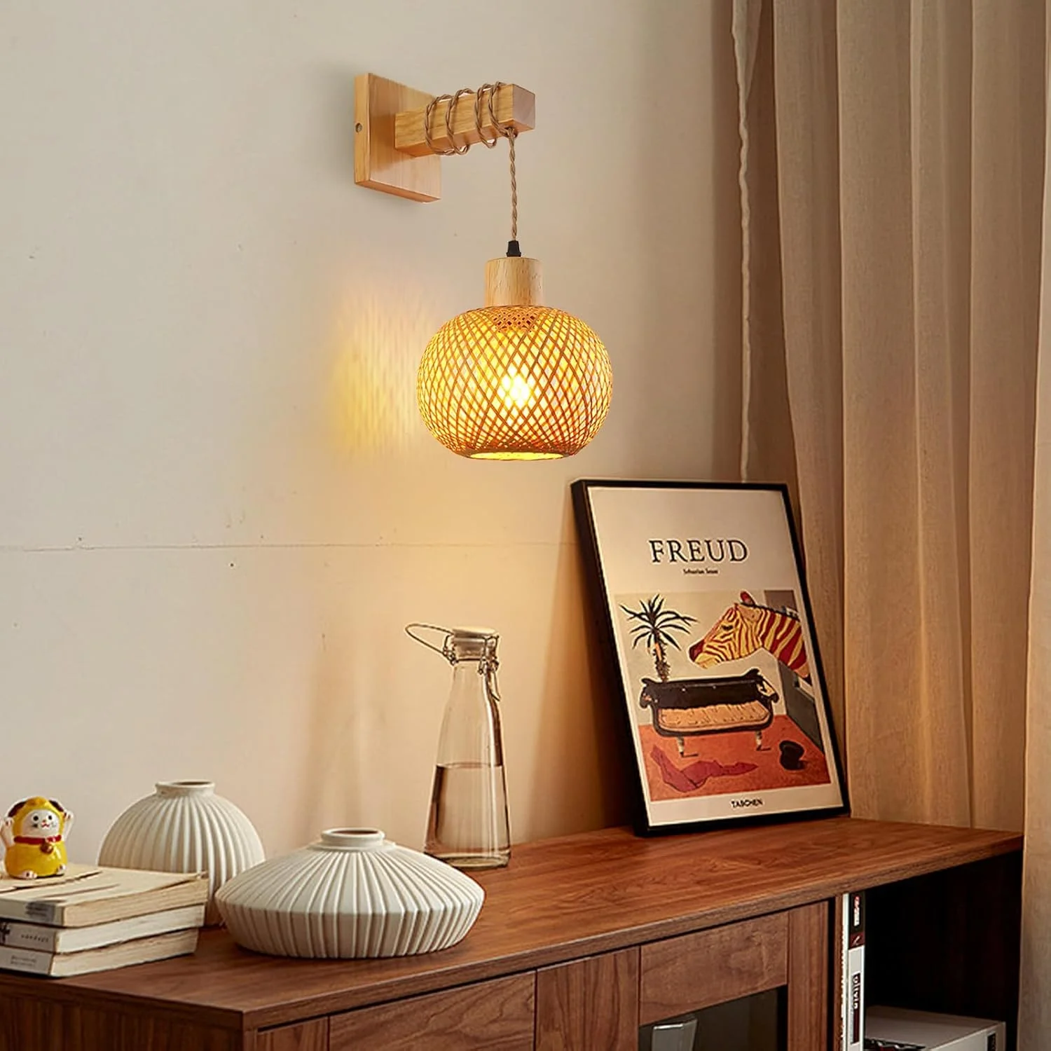 چراغ دیواری بامبو NALACAL به سبک بوهو، چراغ دیواری بامبو به سبک ژاپنی، چراغ دیواری فانوسی طناب نایلونی وینتیج برای اتاق نشیمن، سرپیچ لامپ E27، چراغ دیواری بافته شده با دست برای اتاق خواب راهرو کافه بار (بدون لامپ) چراغ دیواری بامبو NALACAL به سبک بوهو، چراغ دیواری بامبو به سبک ژاپنی، چراغ دیواری فانوسی طناب نایلونی وینتیج برای اتاق نشیمن، سرپیچ لامپ E27، چراغ دیواری بافته شده با دست برای اتاق خواب راهرو کافه بار (بدون لامپ)