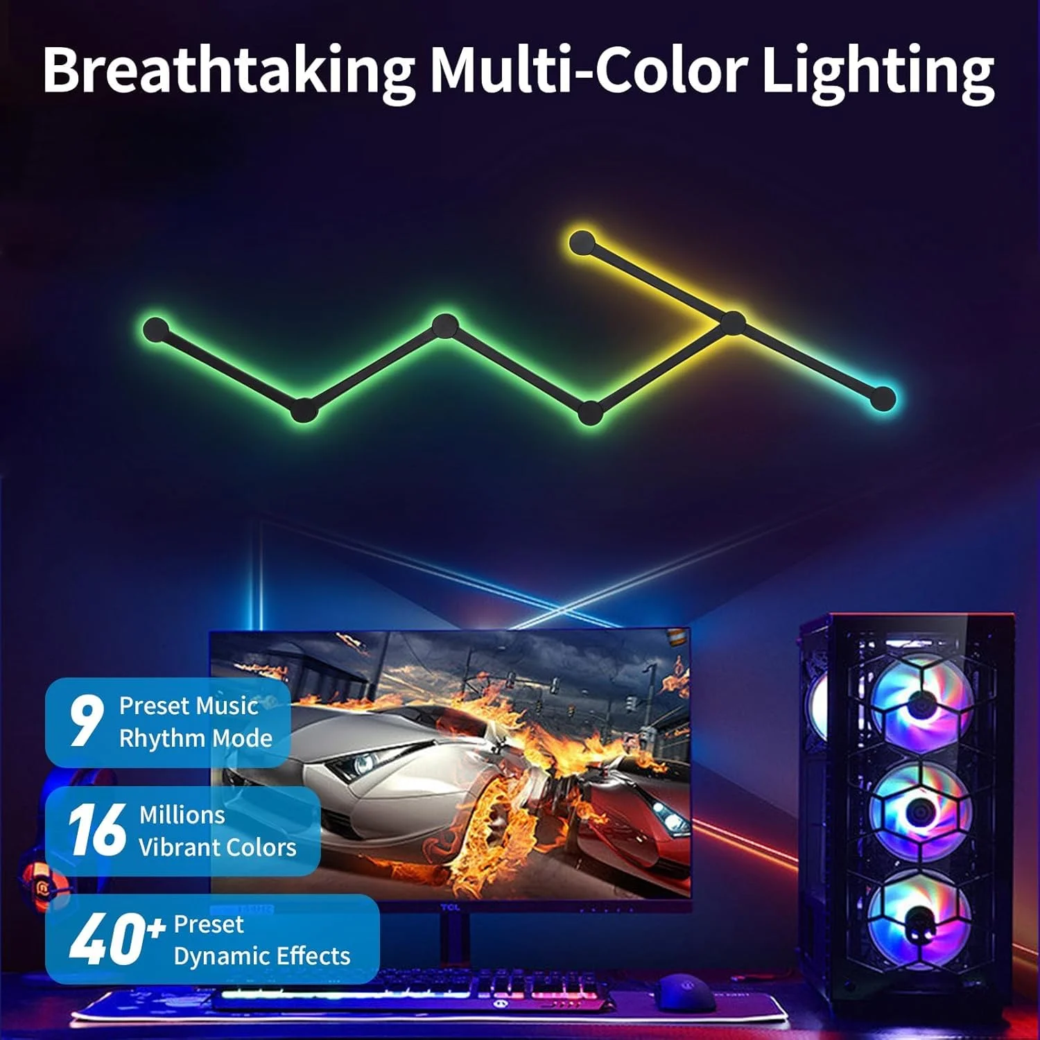 چراغ دیواری RGB نالاکال، چراغهای دکوراسیون منزل با نور پسزمینه، چراغهای گیمینگ LED DIY با قابلیت تغییر رنگ و اتصال هندسی، سازگار با الکسا و دستیار گوگل برای اتاق بازی، اتاق خواب (6 خط، مشکی) چراغ دیواری RGB نالاکال، چراغهای دکوراسیون منزل با نور پسزمینه، چراغهای گیمینگ LED DIY با قابلیت تغییر رنگ و اتصال هندسی، سازگار با الکسا و دستیار گوگل برای اتاق بازی، اتاق خواب (6 خط، مشکی)
