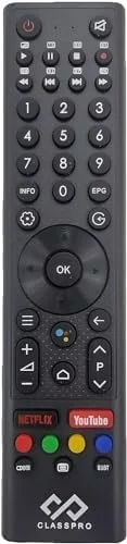 ریموت کنترل تلویزیون CLASS PRO جایگزین، سازگار با تمام تلویزیون های هوشمند اندروید-LCD-LED-4K-UHD Class Pro با دکمه های نتفلیکس و یوتیوب.