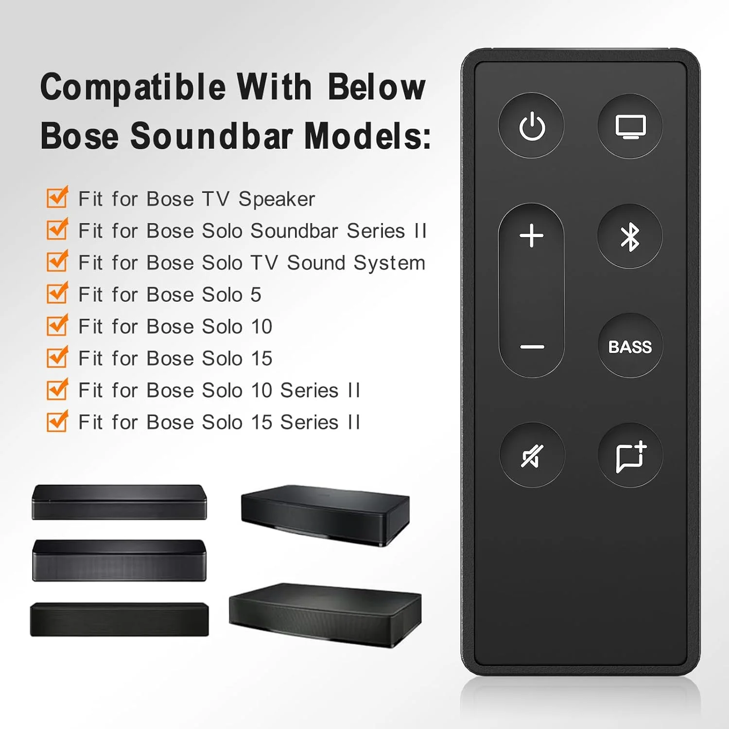 ریموت کنترل جایگزین برای اسپیکر تلویزیون Bose و ساندبار Solo Series II، سازگار با سیستم صوتی تلویزیون Bose Solo 5 10 15 Series II 418775 431974 732522 845194 410376 740928-1120 838309-1100