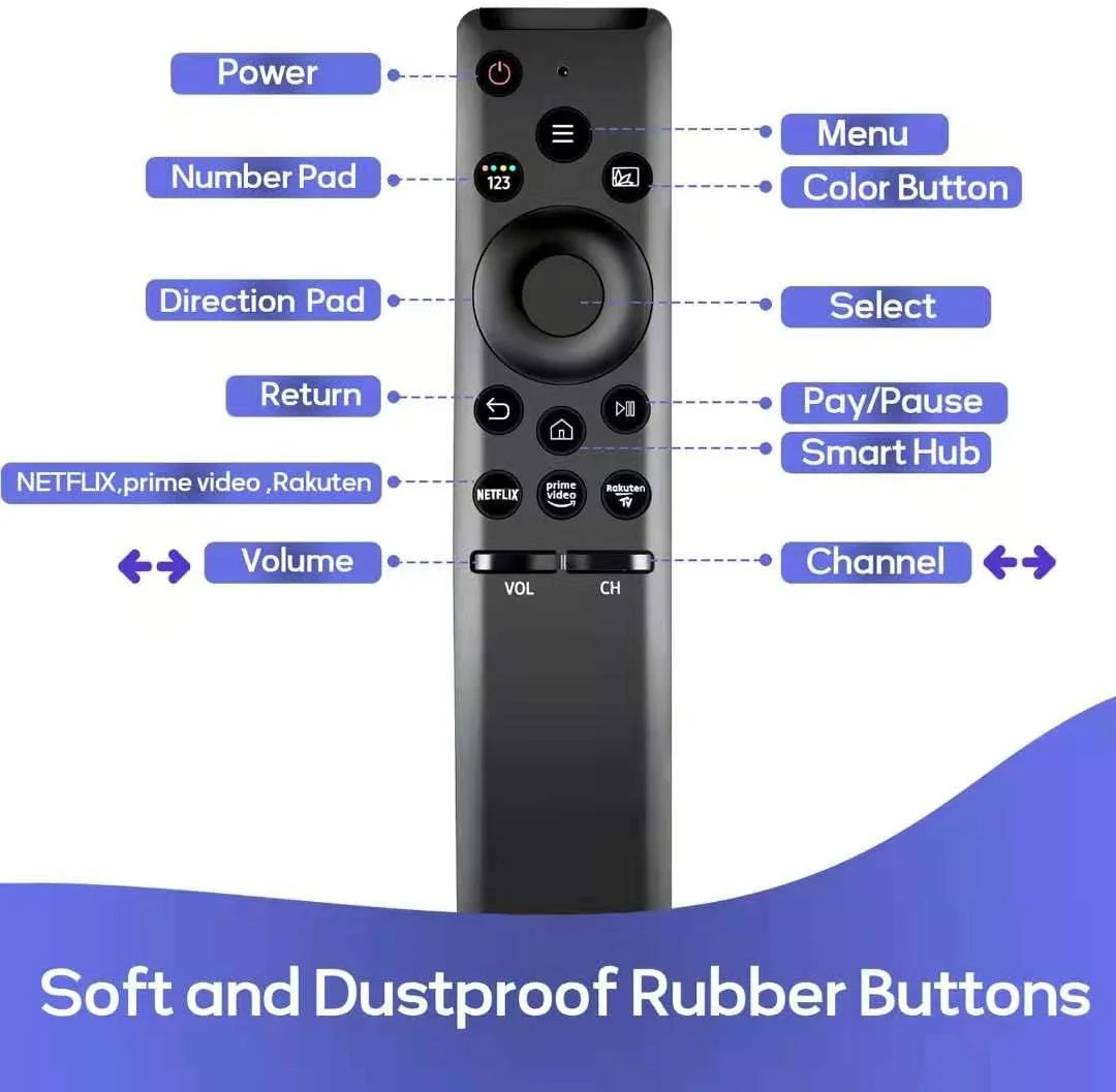 ریموت کنترل جایگزین برای سامسونگ، ریموت کنترل جهانی برای تلویزیون های هوشمند سامسونگ، ریموت کنترل برای تلویزیون های سری سامسونگ، کنترل برای تمام تلویزیون های ال سی دی، ال ای دی، یو اچ دی، اچ دی تی وی و هوشمند سامسونگ با دکمه های نتفلیکس و پرایم ویدیو
